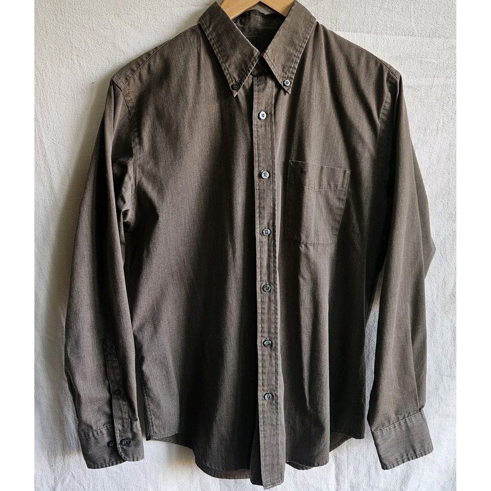 Dockers Men's Button Up Shirt Large Brown Cotton Long Sleeve Casual Workwear